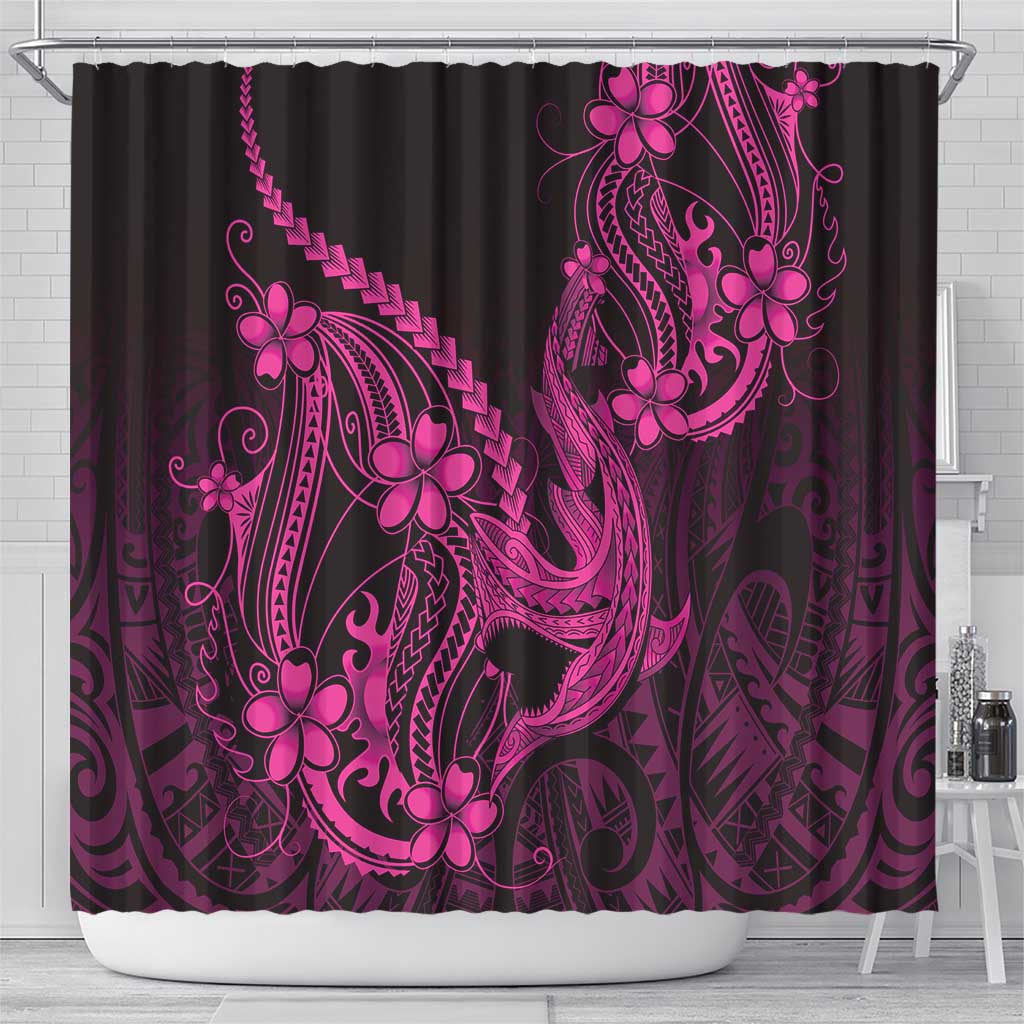 Pink Black Aloha Hawaii Shower Curtain Polynesian Shark Tattoo With Plumeria LT14 - Polynesian Pride