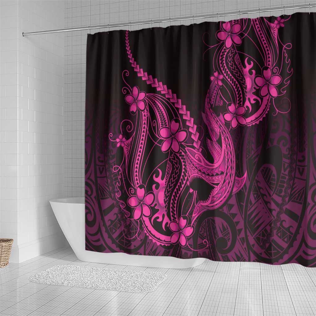 Pink Black Aloha Hawaii Shower Curtain Polynesian Shark Tattoo With Plumeria LT14 - Polynesian Pride