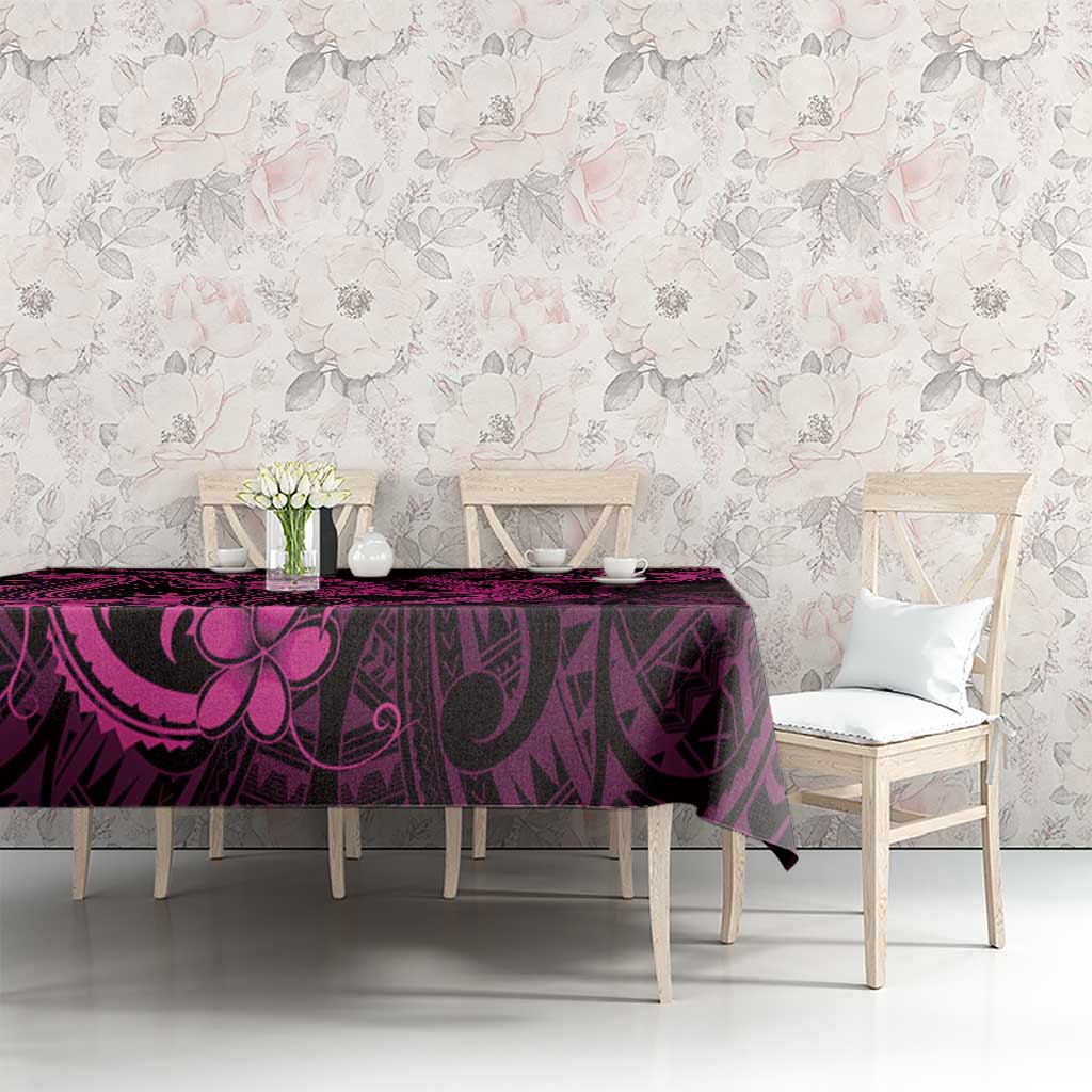 Pink Black Aloha Hawaii Tablecloth Polynesian Shark Tattoo With Plumeria - Polynesian Pride