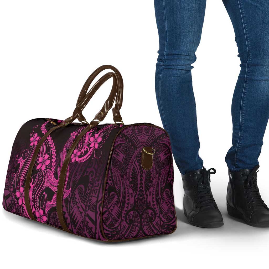 Pink Black Aloha Hawaii Travel Bag Polynesian Shark Tattoo With Plumeria - Polynesian Pride