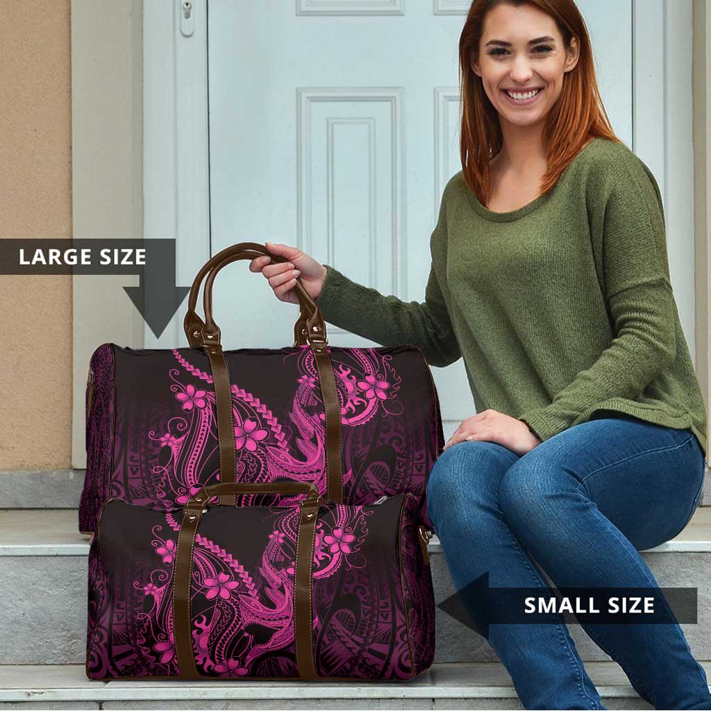 Pink Black Aloha Hawaii Travel Bag Polynesian Shark Tattoo With Plumeria - Polynesian Pride