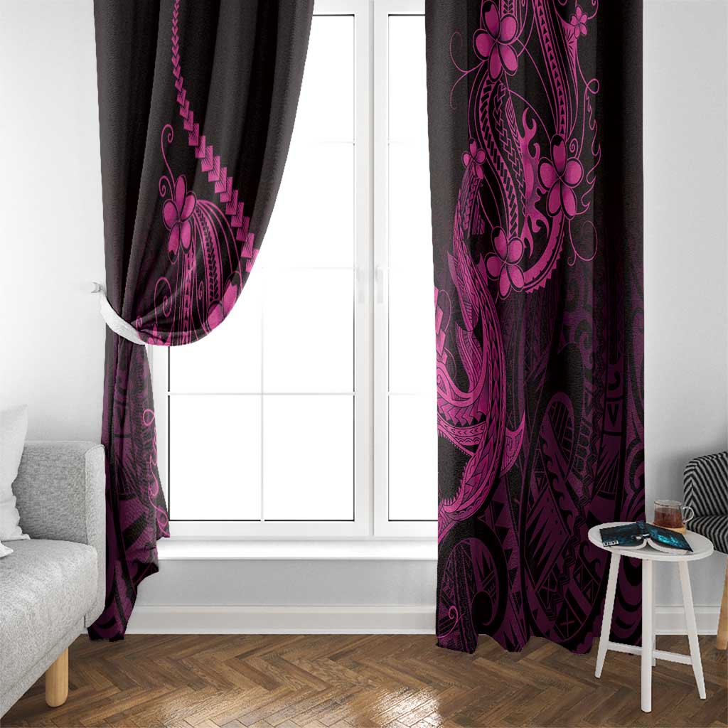 Pink Black Aloha Hawaii Window Curtain Polynesian Shark Tattoo With Plumeria - Polynesian Pride