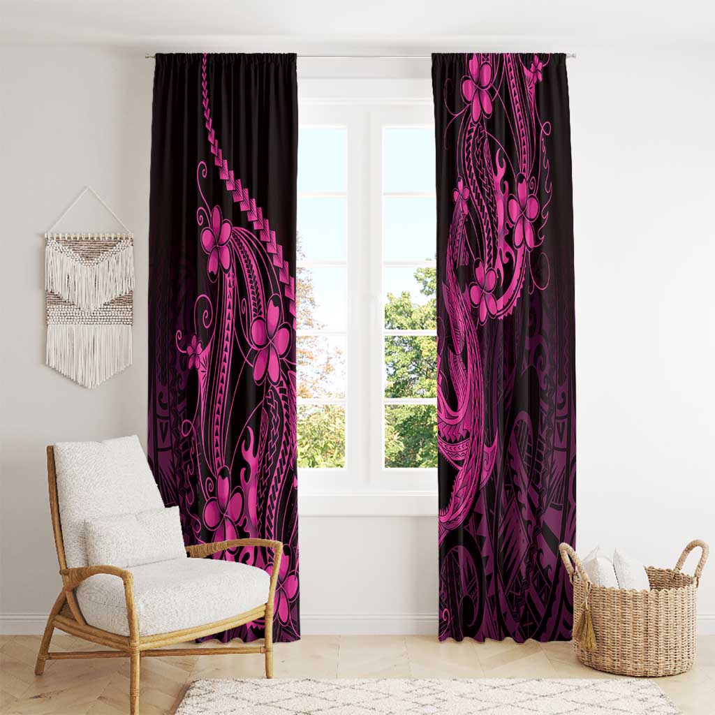 Pink Black Aloha Hawaii Window Curtain Polynesian Shark Tattoo With Plumeria - Polynesian Pride