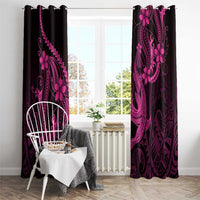 Pink Black Aloha Hawaii Window Curtain Polynesian Shark Tattoo With Plumeria - Polynesian Pride
