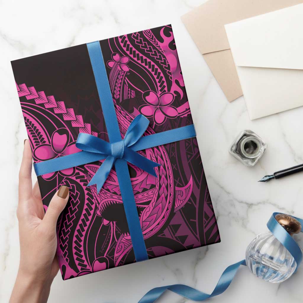 Pink Black Aloha Hawaii Wrapping Paper Polynesian Shark Tattoo With Plumeria - Polynesian Pride