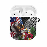 United States and American Samoa AirPods Case USA Flag Eagle With Seal Tropical Flowers