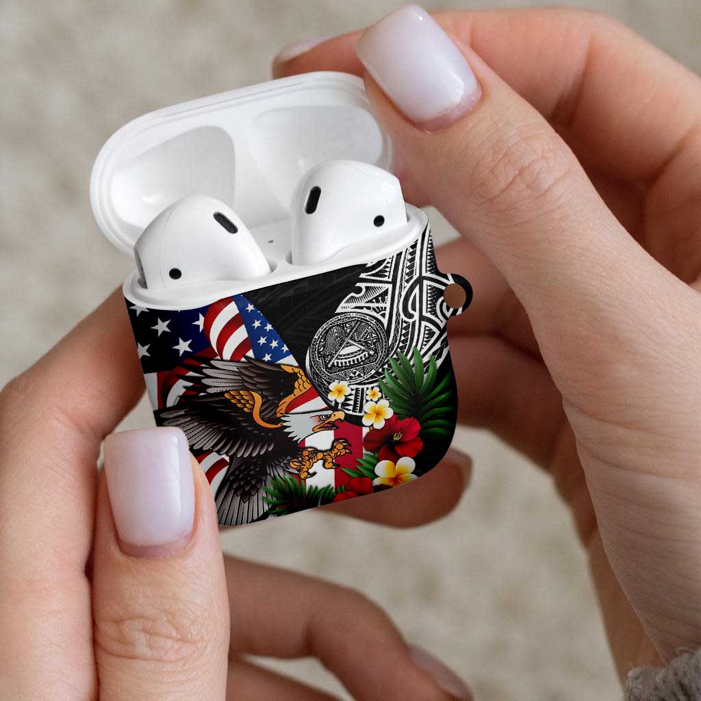 United States and American Samoa AirPods Case USA Flag Eagle With Seal Tropical Flowers