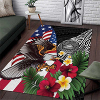 United States and American Samoa Area Rug USA Flag Eagle With Seal Tropical Flowers