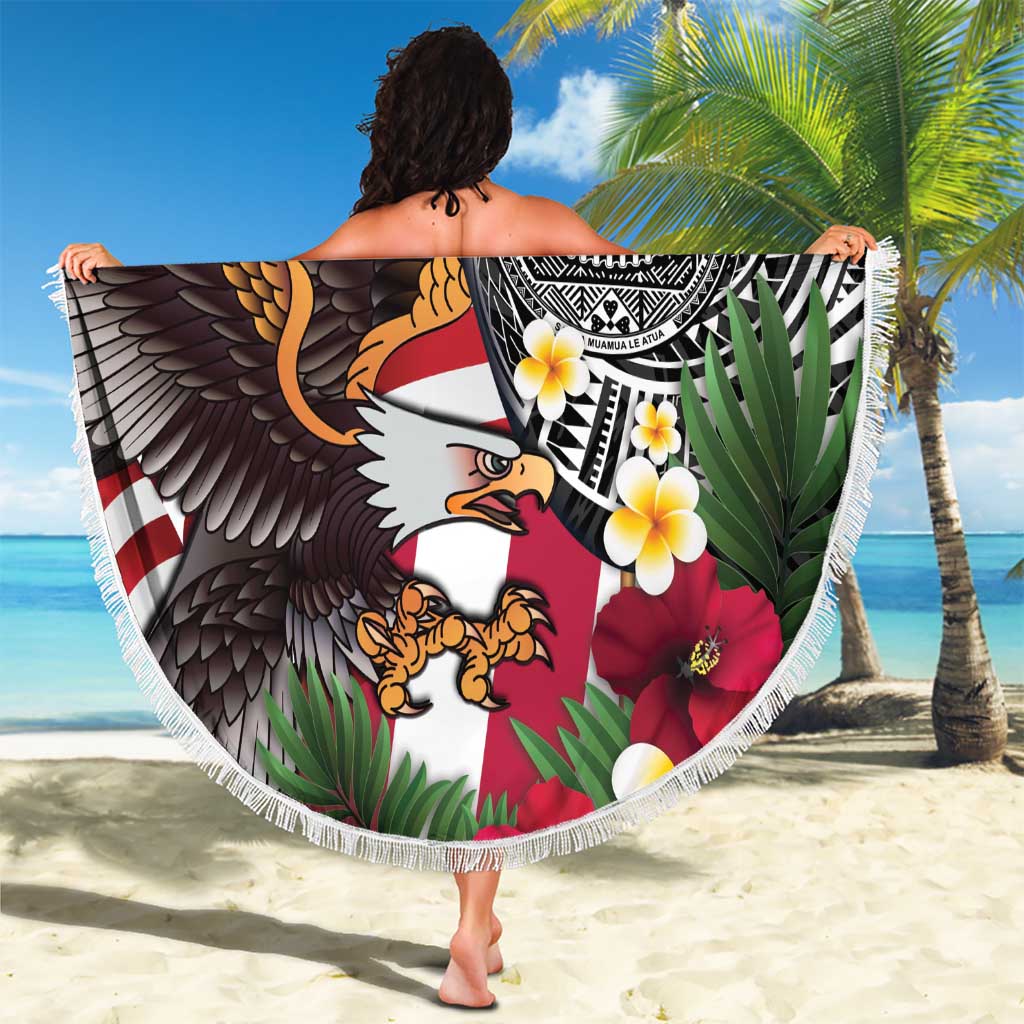 United States and American Samoa Beach Blanket USA Flag Eagle With Seal Tropical Flowers