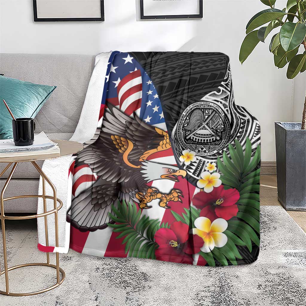 United States and American Samoa Blanket USA Flag Eagle With Seal Tropical Flowers
