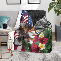 United States and American Samoa Blanket USA Flag Eagle With Seal Tropical Flowers