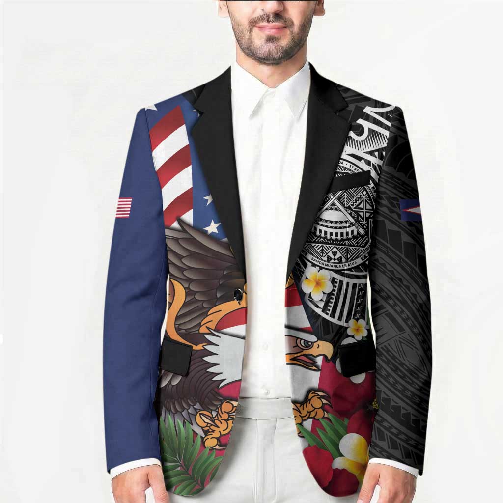 United States and American Samoa Blazer USA Flag Eagle With Seal Tropical Flowers