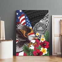 United States and American Samoa Canvas Wall Art USA Flag Eagle With Seal Tropical Flowers