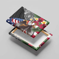 United States and American Samoa Canvas Wall Art USA Flag Eagle With Seal Tropical Flowers