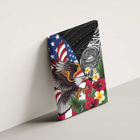 United States and American Samoa Canvas Wall Art USA Flag Eagle With Seal Tropical Flowers