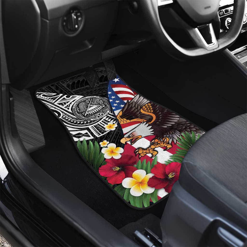 United States and American Samoa Car Mats USA Flag Eagle With Seal Tropical Flowers