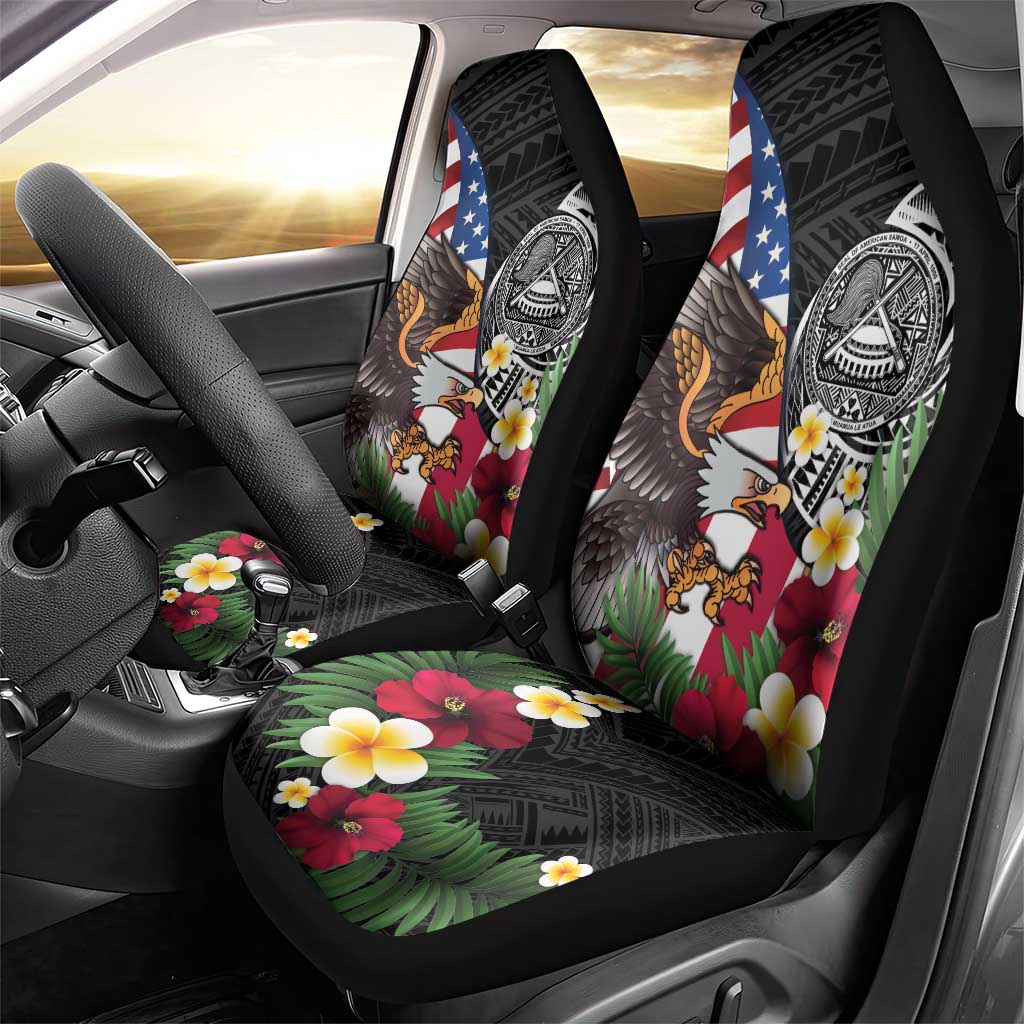 United States and American Samoa Car Seat Cover USA Flag Eagle With Seal Tropical Flowers