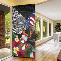 United States and American Samoa Door Cover USA Flag Eagle With Seal Tropical Flowers