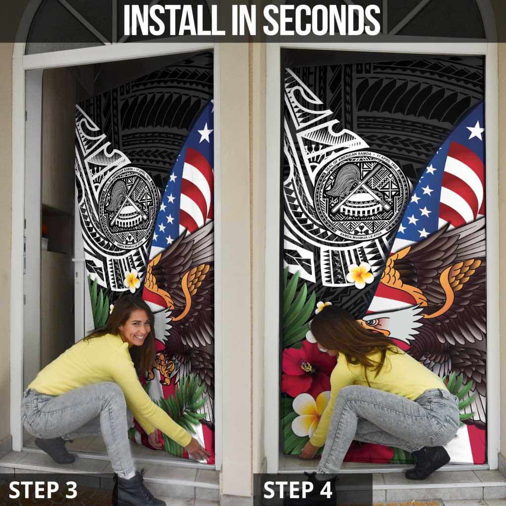 United States and American Samoa Door Cover USA Flag Eagle With Seal Tropical Flowers
