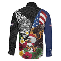 United States and American Samoa Family Matching Mermaid Dress and Hawaiian Shirt USA Flag Eagle With Seal Tropical Flowers LT14 - Polynesian Pride