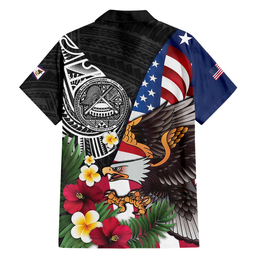 United States and American Samoa Family Matching Off Shoulder Maxi Dress and Hawaiian Shirt USA Flag Eagle With Seal Tropical Flowers LT14 - Polynesian Pride