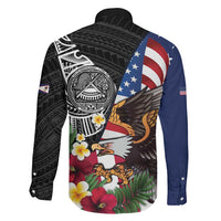 United States and American Samoa Family Matching Off Shoulder Maxi Dress and Hawaiian Shirt USA Flag Eagle With Seal Tropical Flowers LT14 - Polynesian Pride