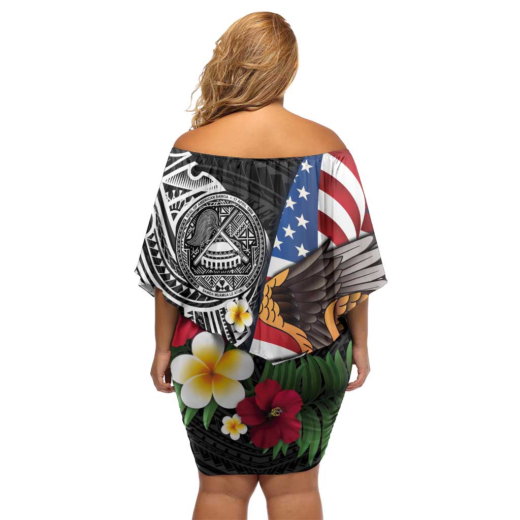 United States and American Samoa Family Matching Off Shoulder Short Dress and Hawaiian Shirt USA Flag Eagle With Seal Tropical Flowers LT14 - Polynesian Pride