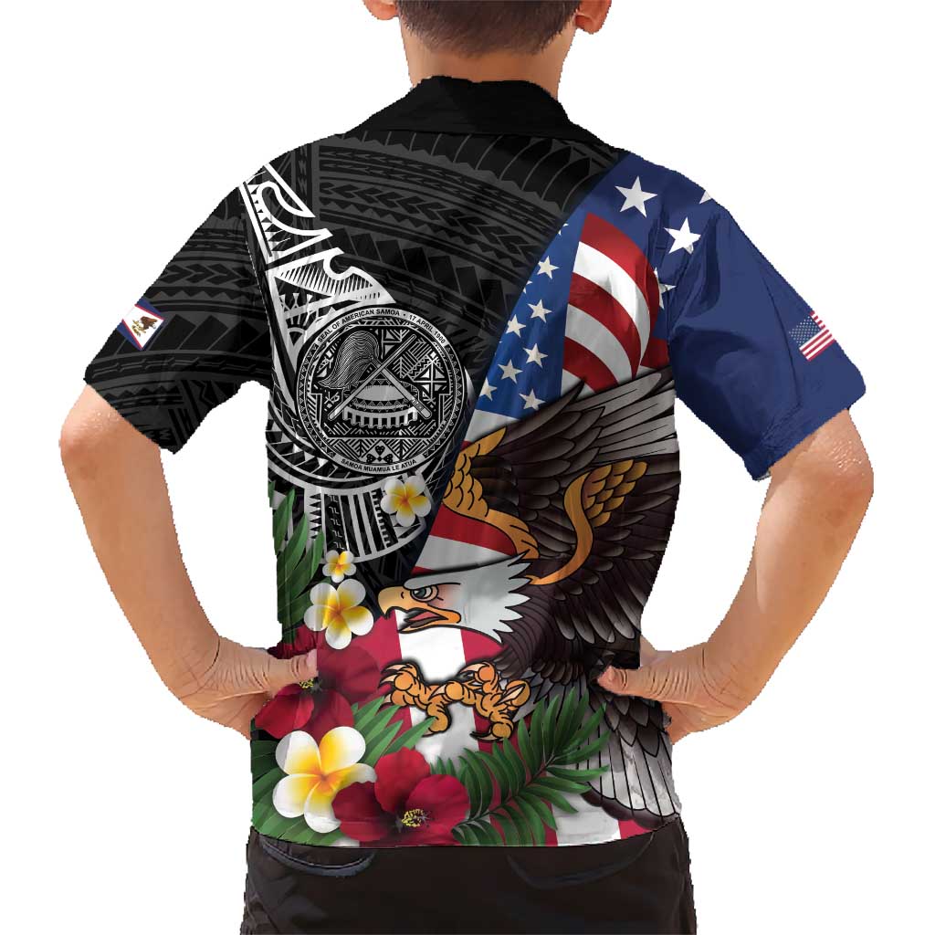 United States and American Samoa Kid Hawaiian Shirt USA Flag Eagle With Seal Tropical Flowers
