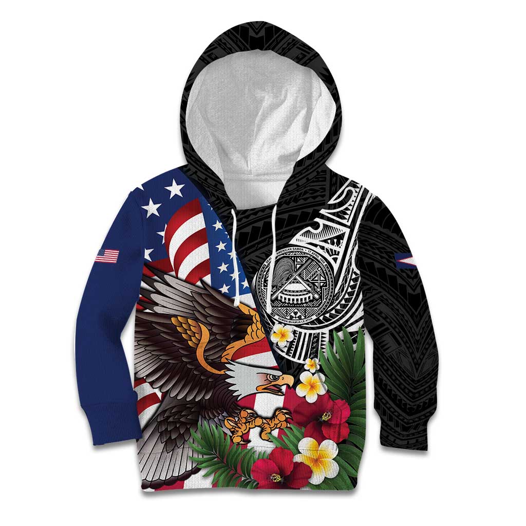 United States and American Samoa Kid Hoodie USA Flag Eagle With Seal Tropical Flowers
