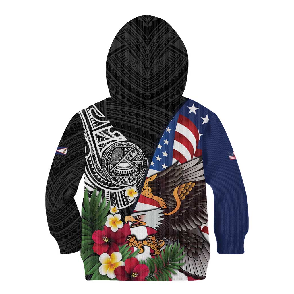 United States and American Samoa Kid Hoodie USA Flag Eagle With Seal Tropical Flowers