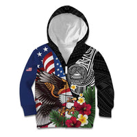 United States and American Samoa Kid Hoodie USA Flag Eagle With Seal Tropical Flowers