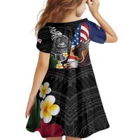 United States and American Samoa Kid Short Sleeve Dress USA Flag Eagle With Seal Tropical Flowers