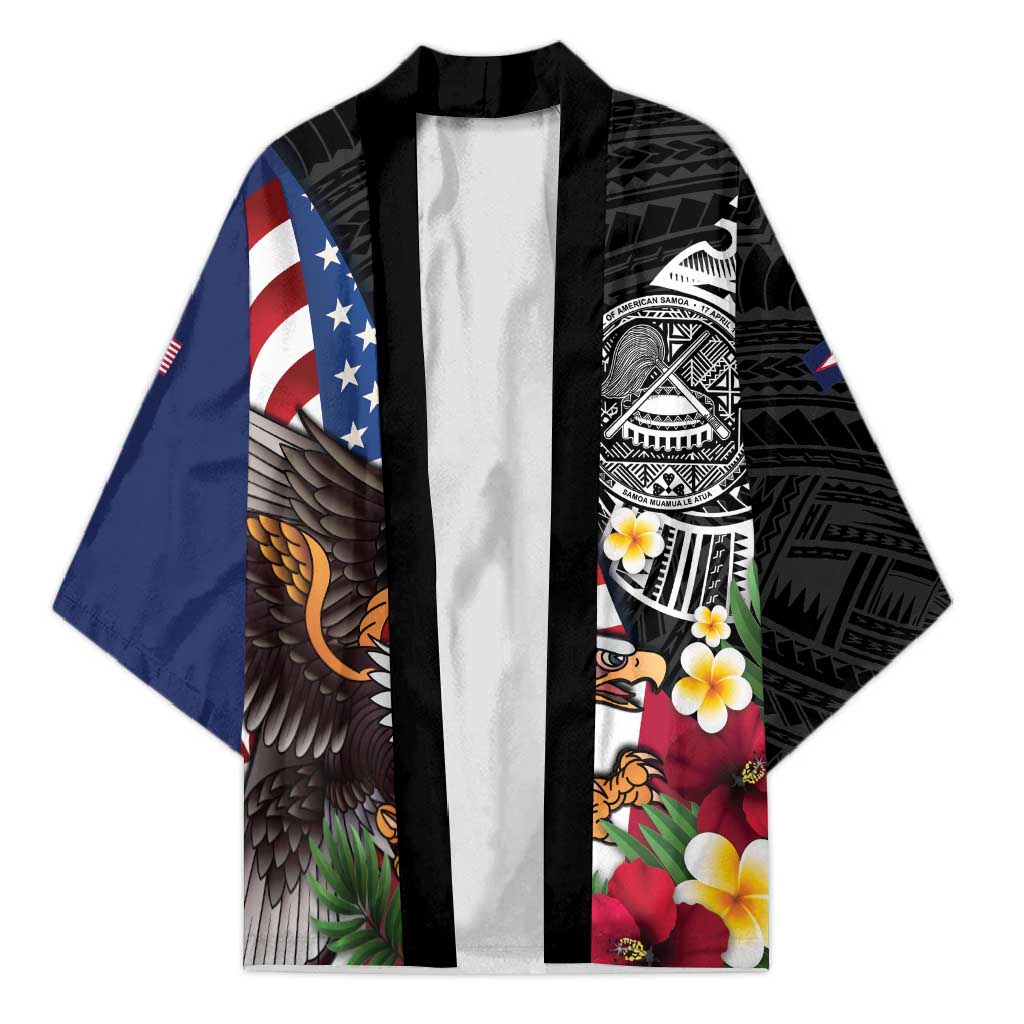 United States and American Samoa Kimono USA Flag Eagle With Seal Tropical Flowers