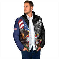 United States and American Samoa Padded Jacket USA Flag Eagle With Seal Tropical Flowers