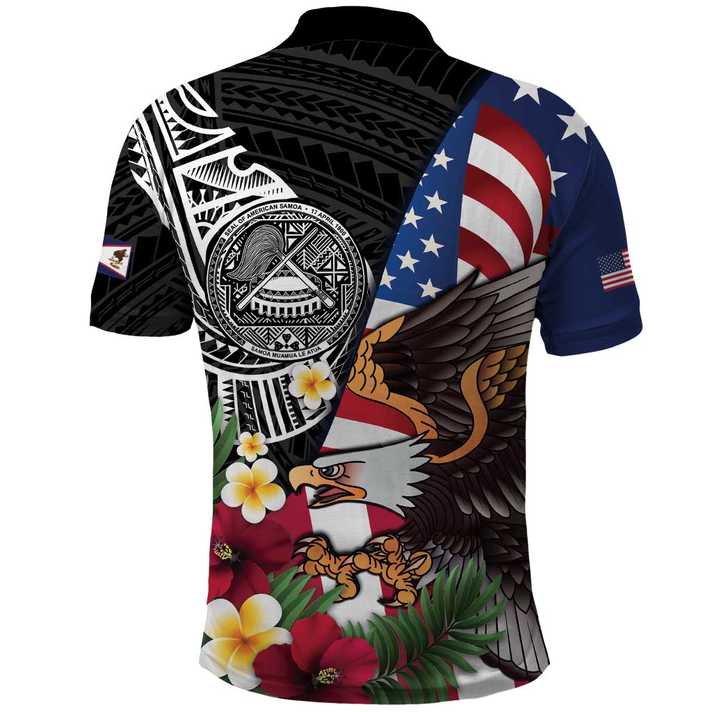 United States and American Samoa Polo Shirt USA Flag Eagle With Seal Tropical Flowers