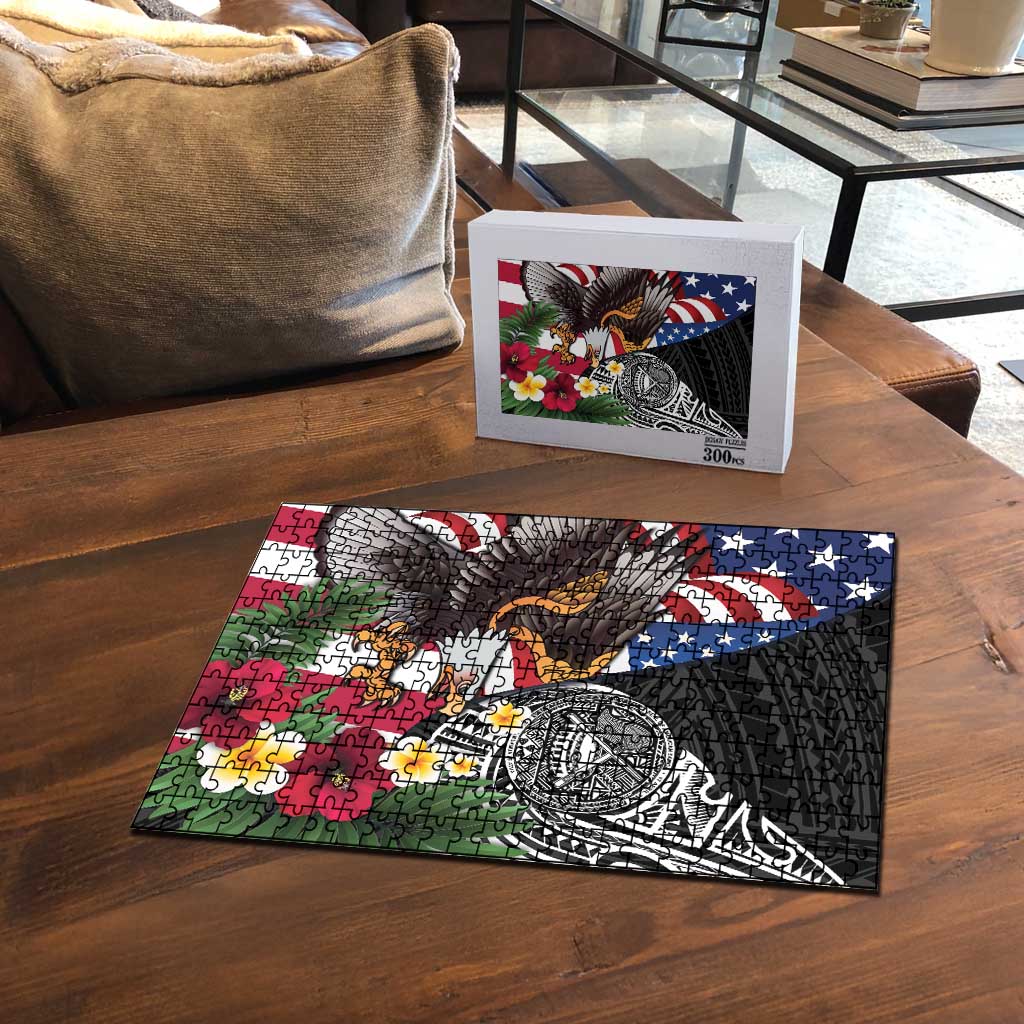United States and American Samoa Puzzle USA Flag Eagle With Seal Tropical Flowers