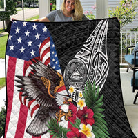United States and American Samoa Quilt USA Flag Eagle With Seal Tropical Flowers