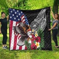 United States and American Samoa Quilt USA Flag Eagle With Seal Tropical Flowers