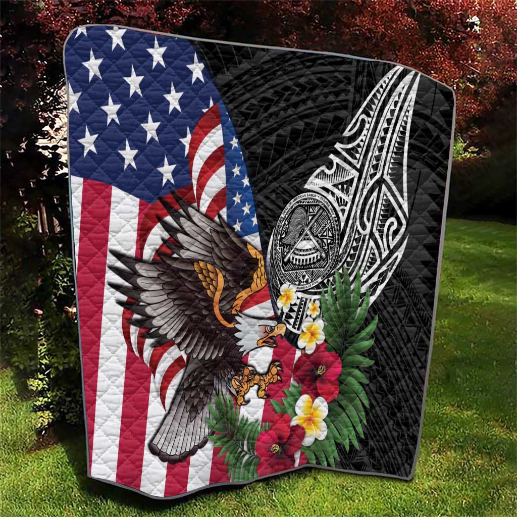 United States and American Samoa Quilt USA Flag Eagle With Seal Tropical Flowers