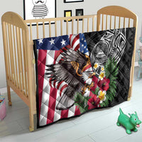 United States and American Samoa Quilt USA Flag Eagle With Seal Tropical Flowers