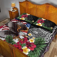 United States and American Samoa Quilt Bed Set USA Flag Eagle With Seal Tropical Flowers