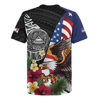 United States and American Samoa Rugby Jersey USA Flag Eagle With Seal Tropical Flowers