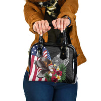 United States and American Samoa Shoulder Handbag USA Flag Eagle With Seal Tropical Flowers