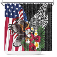 United States and American Samoa Shower Curtain USA Flag Eagle With Seal Tropical Flowers