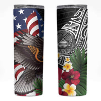 United States and American Samoa Skinny Tumbler USA Flag Eagle With Seal Tropical Flowers LT14 Black - Polynesian Pride