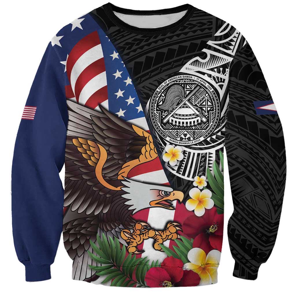United States and American Samoa Sweatshirt USA Flag Eagle With Seal Tropical Flowers