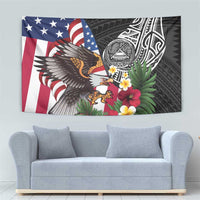 United States and American Samoa Tapestry USA Flag Eagle With Seal Tropical Flowers