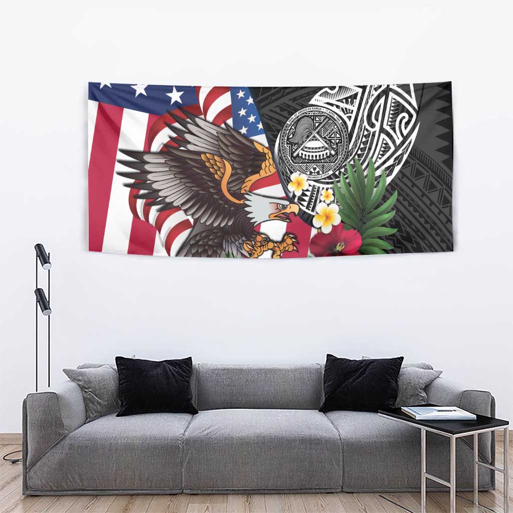United States and American Samoa Tapestry USA Flag Eagle With Seal Tropical Flowers