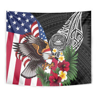 United States and American Samoa Tapestry USA Flag Eagle With Seal Tropical Flowers