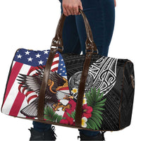 United States and American Samoa Travel Bag USA Flag Eagle With Seal Tropical Flowers